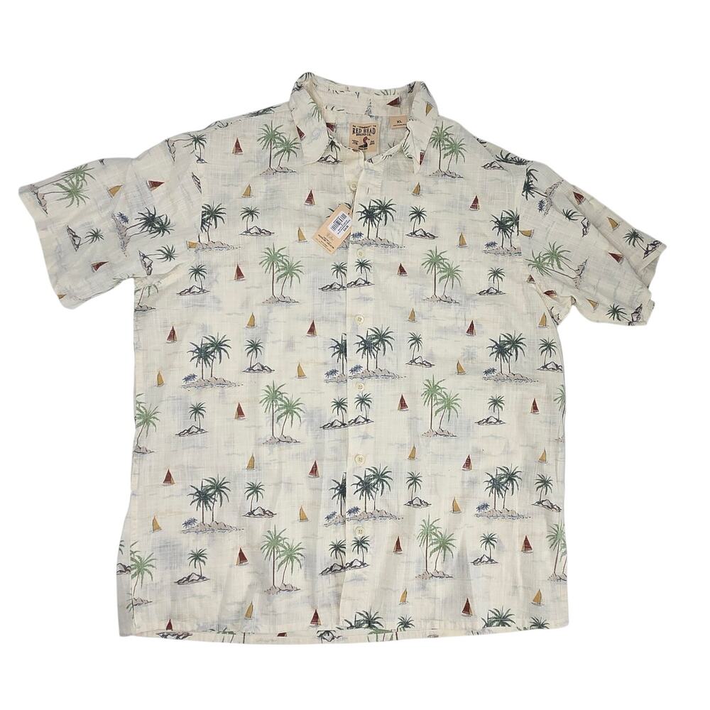 NWT Redhead Tropical Islander Print Short Sleeve Button Down Mens XL 100% Cotton